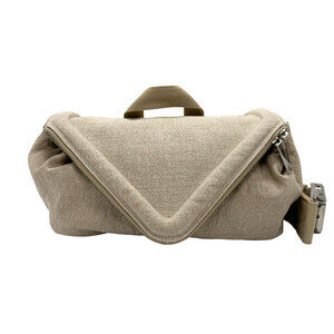 Bottega Veneta Beak Canvas Shoulder Bag Beige